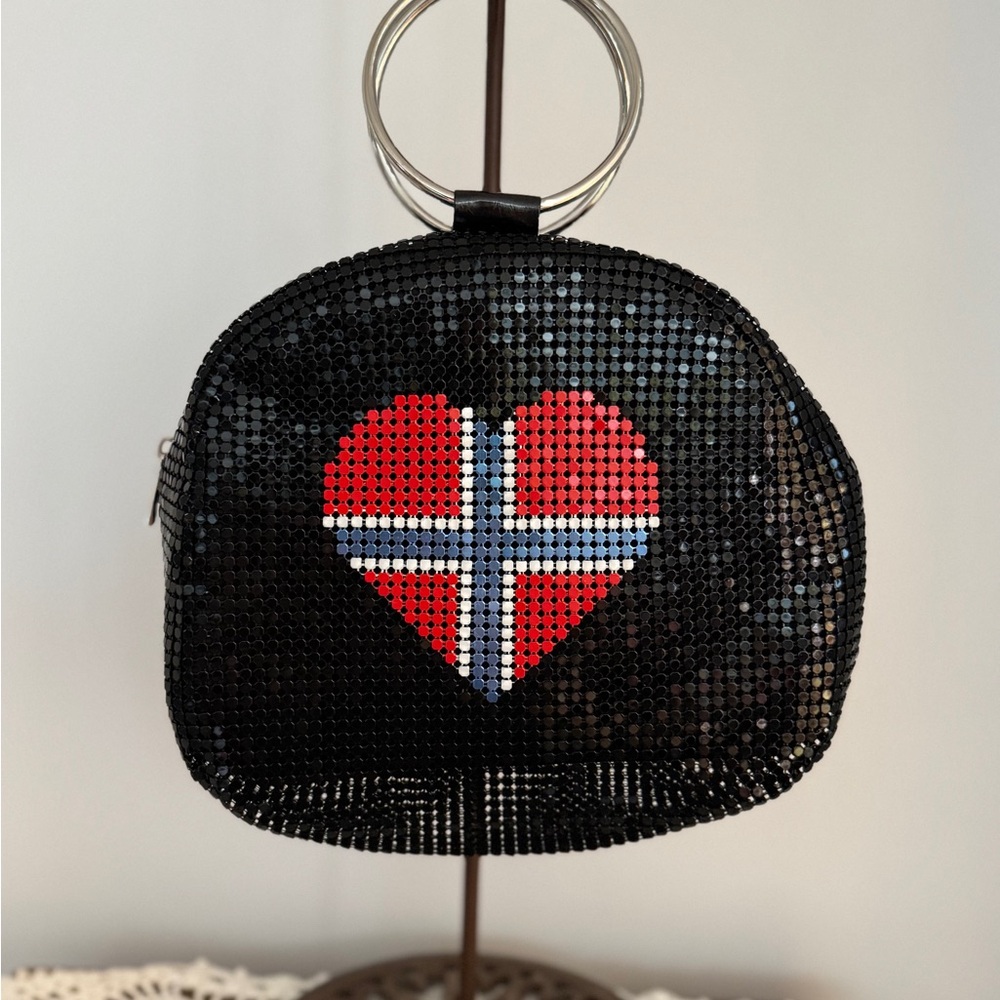Laila essence of Norway flag vintage Black Sequin metallic Heart Bag